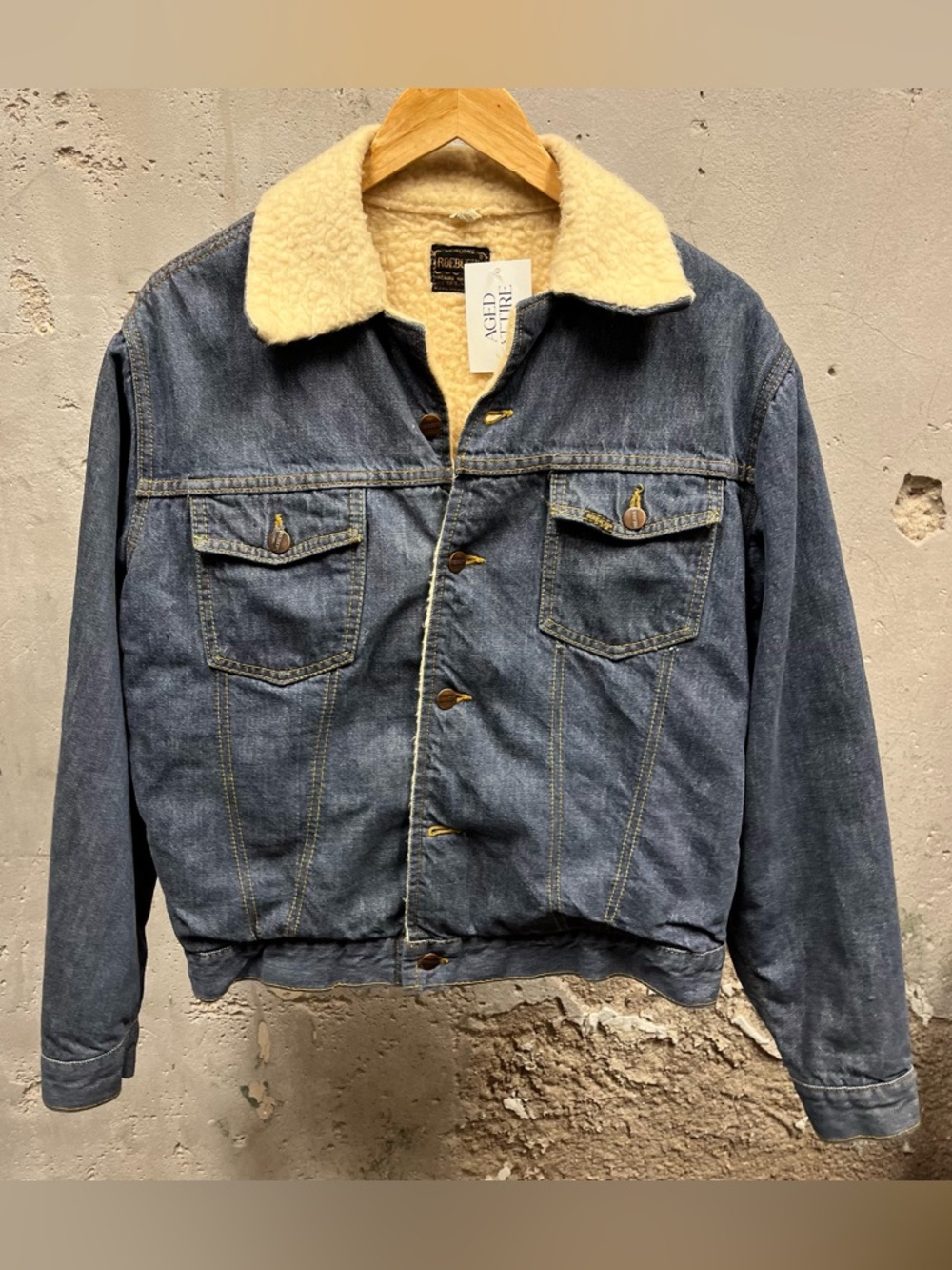 Vintage 1970s Roebucks Denim Sherpa Collar Lined Button Down Denim Jacket 42T